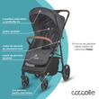 Carucior sport cu pliere automata si pozitie de somn Coccolle Finley, Roti mari detasabile, Spatar reglabil, Protectie UV, Copertina XXL extensibila cu ventilatie, Husa picioruse, Jet Black