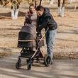 Carucior transformabil 3 in 1 Coccolle Melora, Cadru aluminiu, Roti mari, Pliere compacta, Maner ajustabil, Cos auto iSize, Geanta mama, Husa picioruse, Husa ploaie, Plasa insecte, Diamond Black