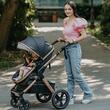 Carucior transformabil 3 in 1 Coccolle Melora, Cadru aluminiu, Roti mari, Pliere compacta, Maner ajustabil, Cos auto iSize, Geanta mama, Husa picioruse, Husa ploaie, Plasa insecte, Diamond Black