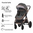Carucior transformabil 3 in 1 Coccolle Melora, Cadru aluminiu, Roti mari, Pliere compacta, Maner ajustabil, Cos auto iSize, Geanta mama, Husa picioruse, Husa ploaie, Plasa insecte, Diamond Black