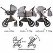 Carucior transformabil 3 in 1 Coccolle Melora, Cadru aluminiu, Roti mari, Pliere compacta, Maner ajustabil, Cos auto iSize, Geanta mama, Husa picioruse, Husa ploaie, Plasa insecte, Moonlit Grey