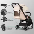 Carucior sport cu pliere compacta automata Coccolle Arella, Cadru aluminiu, Roti detasabile, Spatar reglabil, Protectie UV, Copertina extensibila, Ventilatie, Sarcina maxima 22 kg, Sand Beige