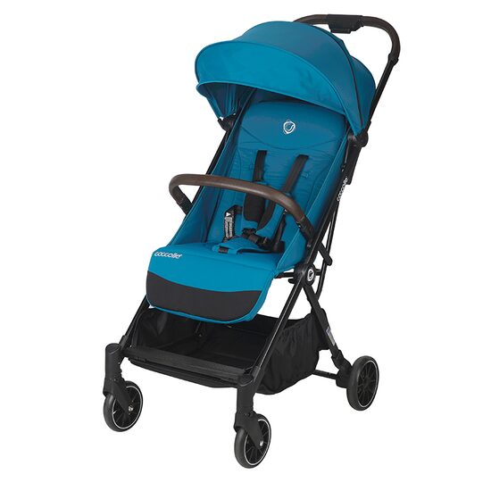 Carucior sport Autofold Coccolle Melia, Cadru aluminiu anodizat, Copertina XXL cu protectie UV 50+, Garda la sol mare, pozitie verticala dupa pliere, certificat pana la 22 kg, Deep Turquoise