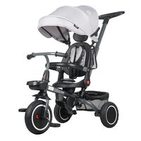 Tricicleta pliabila multifunctionala Coccolle Venti, Roti cauciuc, Maner reglabil, Scaun rotativ, Pozitie de somn, centuri siguranta, Suporti picioruse, 2 Cosuri depozitare, 1-5 ani, Greystone