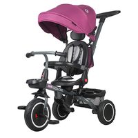 Tricicleta pliabila multifunctionala Coccolle Venti, Roti cauciuc, Maner reglabil, Scaun rotativ, Pozitie de somn, centuri siguranta, Suporti picioruse, 2 Cosuri depozitare, 1-5 ani, Magenta