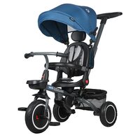 Tricicleta pliabila multifunctionala Coccolle Venti, Roti cauciuc, Maner reglabil, Scaun rotativ, Pozitie de somn, centuri siguranta, Suporti picioruse, 2 Cosuri depozitare, 1-5 ani, Navy Blue