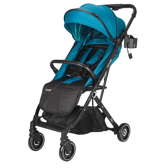 Carucior sport tip troller Coccolle Alla, Pliere cu o singura mana, Cadru aluminiu, Copertina cu parasolar si sectiune mesh, Spatar reglabil, Cos cumparaturi, Greutate 5.6 kg, Turquoise Tide