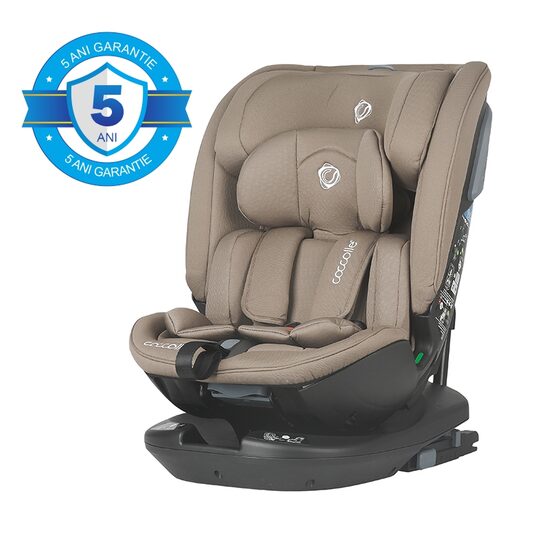 Scaun auto rotativ cu isofix Coccolle Velsa iSize Evolutiv, 40-150 cm sau 0-36 kg, Protectie impact lateral SPS, Insert bebelusi, Pozitie Somn, Centuri in 5 puncte, Omologat R129, Taupe Brown