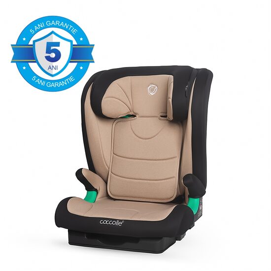 Scaun auto iSize Isofix Coccolle Eris, 100-150 cm, Tetiera si spatar reglabile, Pozitie somn junior, Cotiere confortabile, Omologat R129, Bare isofix reglabile, Sand Beige