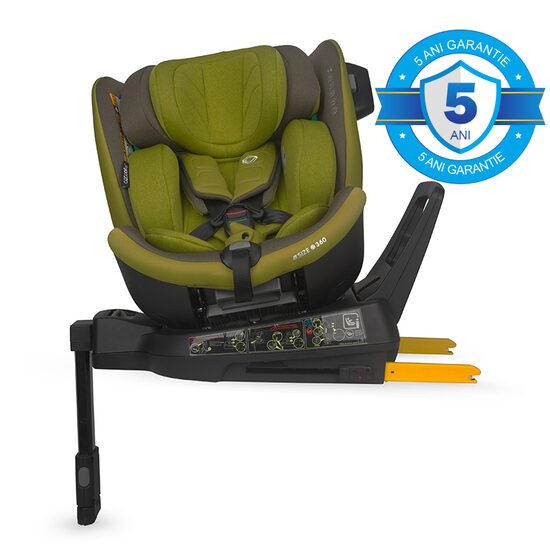 Scaun auto Isofix Premium iSize Coccolle Mago cu picior de fixare, 40-150 cm, 0-36 kg, Rotire 360 grade, Tetiera reglabila, Pozitie somn, Protectie impact lateral, Bara recul, Olive Khaki