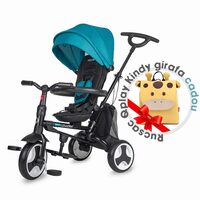 Tricicleta ultrapliabila Coccolle Spectra Turquoise Tide+Rucsac copii Qplay Kindy Girafa CADOU