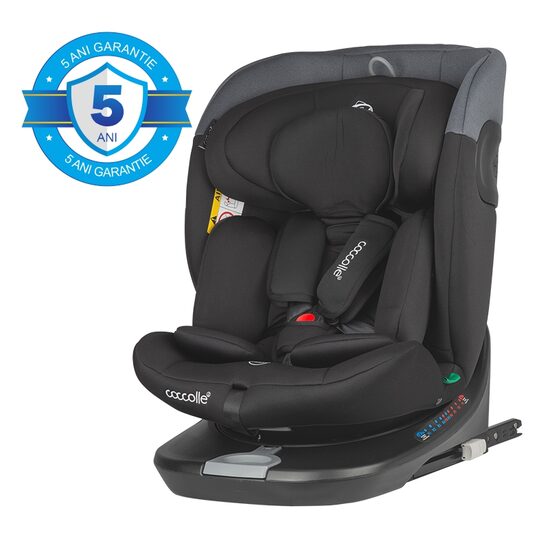 Scaun auto rotativ cu Isofix Coccolle Atira iSize R129, 40-150 cm, 0-36 kg, Top Tether, Centuri in 5 puncte, Pozitie de somn, Tetiera reglabila, Carcasa ranforsata, Spuma de memorie, Diamond Black