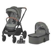 Carucior modular 2 in 1 Coccolle Aspen Premium Line, Pliabil, Roti detasabile, Suspensii, Spatar reglabil, Copertina XXL, Husa de picioruse si ploaie, Standard de siguranta EN 1888, Moss green