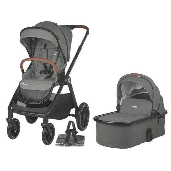 Carucior modular 2 in 1 Coccolle Aspen Premium Line, Pliabil, Roti detasabile, Suspensii, Spatar reglabil, Copertina XXL, Husa de picioruse si ploaie, Standard de siguranta EN 1888, Moss green