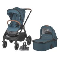 Carucior modular 2 in 1 Coccolle Aspen Premium Line, Pliabil, Roti detasabile, Suspensii, Spatar reglabil, Copertina XXL, Husa de picioruse si ploaie, Standard de siguranta EN 1888, Ocean Blue