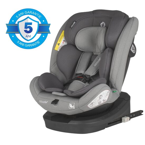 Scaun auto cu Isofix Coccolle Nyota iSize, Rotire 360° cu o singura mana, Tetiera reglabila, Husa detasabila, Sistem antibasculare, Pozitie somn, 40-150 cm, 0-12 ani, Omologat R129, Moonlit Grey