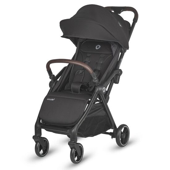 Carucior sport cu pliere compacta automata Coccolle Arella, Cadru aluminiu, Roti detasabile, Spatar reglabil, Protectie UV, Copertina extensibila, Ventilatie, Sarcina maxima 22 kg, Jet Black