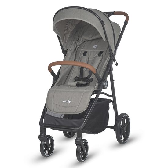 Carucior sport cu pliere automata si pozitie de somn Coccolle Finley, Roti mari detasabile, Spatar reglabil, Protectie UV, Copertina XXL extensibila cu ventilatie, Husa picioruse, Sand Beige-Grey