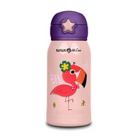 Sticla din otel inoxidabil cu pai  "We Care" pink flamingo,  500ml
