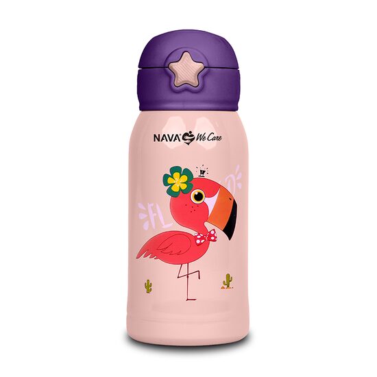 Sticla din otel inoxidabil cu pai  "We Care" pink flamingo,  500ml