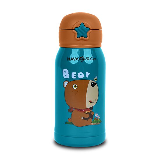 Sticla din otel inoxidabil cu pai  "We Care" blue bear,  500ml