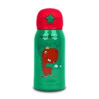 Sticla din otel inoxidabil cu pai  "We Care" green dino,  500ml