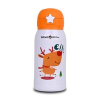 Sticla din otel inoxidabil cu pai  "We Care" orange elk,  500ml