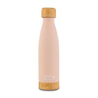 Sticla din otel inoxidabil si bambus "We care" roz, 500ml