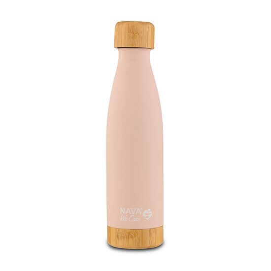 Sticla din otel inoxidabil si bambus "We care" roz, 500ml