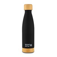 Sticla din otel inoxidabil si bambus "We care" negru, 500ml