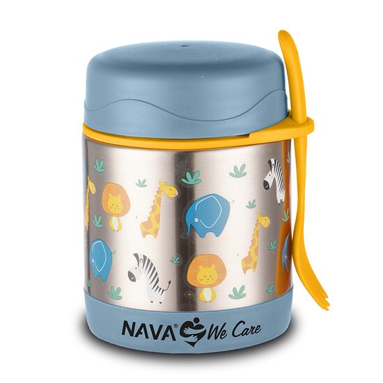 Caserola rotunda din otel inoxidabil, Nava We care, Animal Blue, 350ml