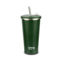 Cana termica cu pai din otel inoxidabil, Nava We care, 500 ml, verde