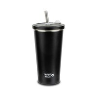 Cana termica cu pai din otel inoxidabil, Nava We care, 500 ml, negru