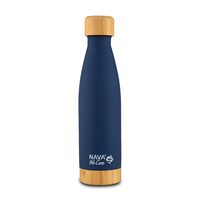 Sticla din otel inoxidabil si bambus "We care" navy, 500ml