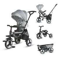 Tricicleta ultrapliabila Coccolle Spectra Plus Premium Line, Scaun reversibil, Copertina XXL, Cos accesorii, 2 seturi suport picioruse, Sistem roata libera, Roti cauciuc EVA, Neutral Grey