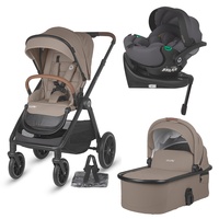 Carucior modular 4in1 Coccolle Aspen Sand Beige cu Scoica auto iSize Coccolle Rilax Greystone si Baza isofix iSize Coccolle Rilax