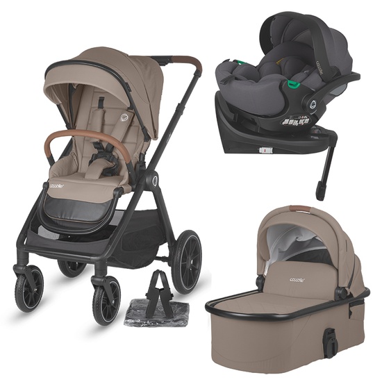 Carucior modular 4in1 Coccolle Aspen Sand Beige cu Scoica auto iSize Coccolle Rilax Greystone si Baza isofix iSize Coccolle Rilax