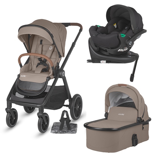 Carucior modular 4in1 Coccolle Aspen Sand Beige cu Scoica auto iSize Coccolle Rilax Black si Baza isofix iSize Coccolle Rilax