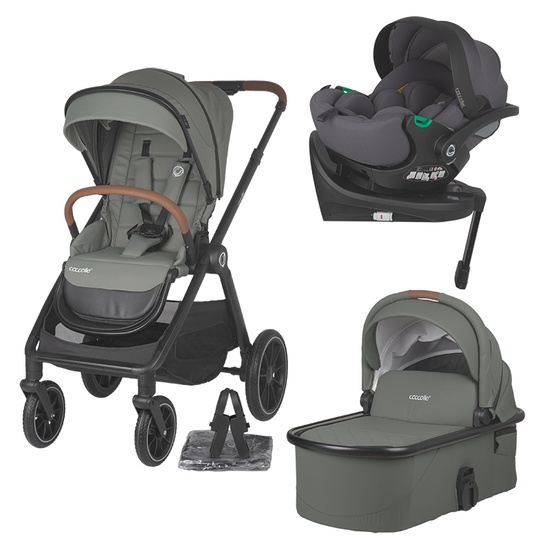 Carucior modular 4in1 Coccolle Aspen Moss Green cu Scoica auto iSize Coccolle Rilax Greystone si Baza isofix iSize Coccolle Rilax