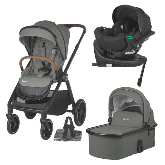 Carucior modular 4in1 Coccolle Aspen Moss Green cu Scoica auto iSize Coccolle Rilax Black si Baza isofix iSize Coccolle Rilax