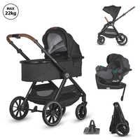Carucior modular 4in1 Coccolle Aspen Jet Black cu Scoica auto iSize Coccolle Rilax Greystone si Baza isofix iSize Coccolle Rilax