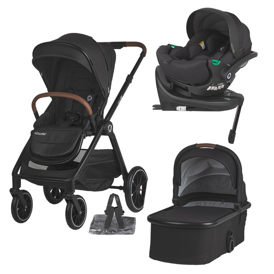 Carucior modular 4in1 Coccolle Aspen Jet Black cu Scoica auto iSize Coccolle Rilax Black si Baza isofix iSize Coccolle Rilax