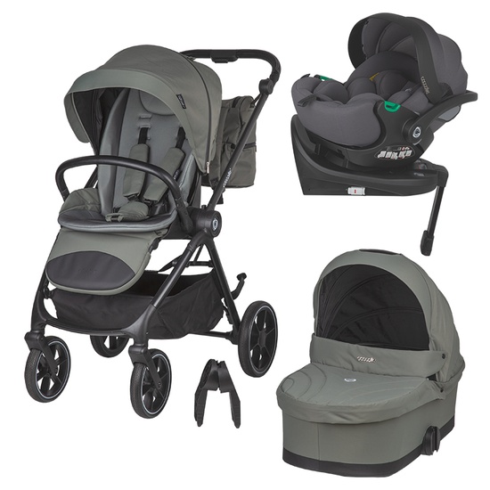 Carucior modular 4in1 Coccolle Serry Moss Green cu Scoica auto iSize Coccolle Rilax Greystone si Baza isofix iSize Coccolle Rilax