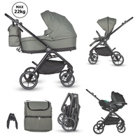 Carucior modular 3in1 Coccolle Serry Moss Green cu Scoica auto iSize Coccolle Rilax Black