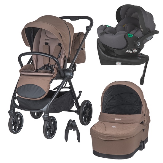 Carucior modular 4in1 Coccolle Serry Light Taupe cu Scoica auto iSize Coccolle Rilax Greystone si Baza isofix iSize Coccolle Rilax