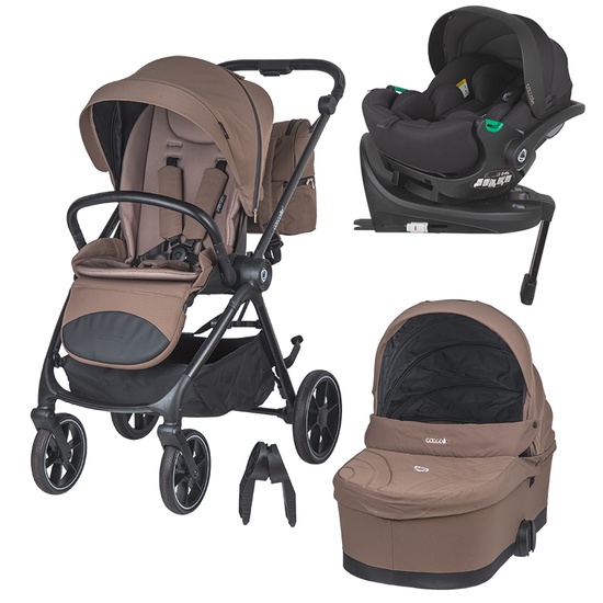 Carucior modular 4in1 Coccolle Serry Light Taupe cu Scoica auto iSize Coccolle Rilax Black si Baza isofix iSize Coccolle Rilax