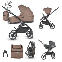 Carucior modular 3in1 Coccolle Serry Light Taupe cu Scoica auto iSize Coccolle Rilax Greystone