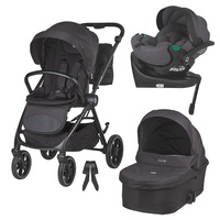 Carucior modular 4in1 Coccolle Serry Jet Black cu Scoica auto iSize Coccolle Rilax Greystone si Baza isofix iSize Coccolle Rilax