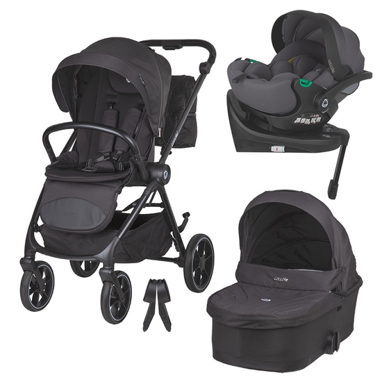 Carucior modular 4in1 Coccolle Serry Jet Black cu Scoica auto iSize Coccolle Rilax Greystone si Baza isofix iSize Coccolle Rilax