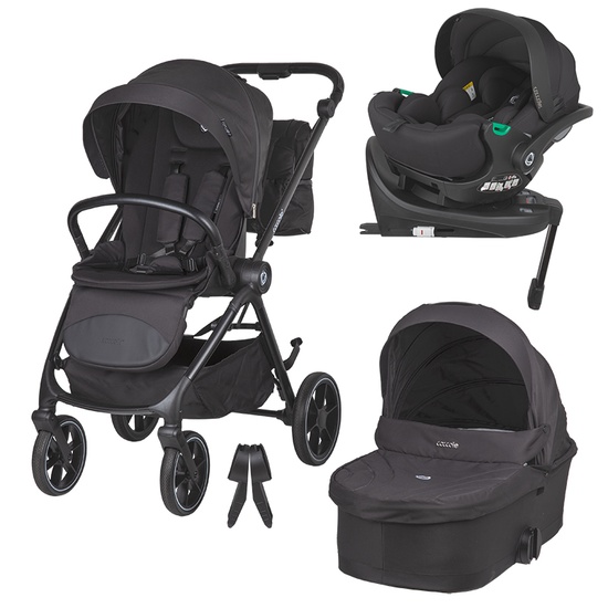 Carucior modular 4in1 Coccolle Serry Jet Black cu Scoica auto iSize Coccolle Rilax Black si Baza isofix iSize Coccolle Rilax